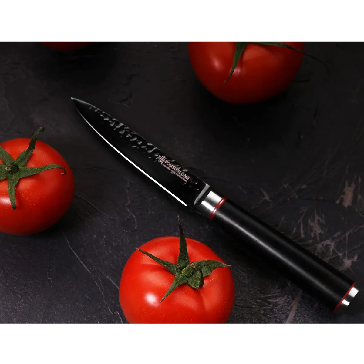 YOUSUNLONG Coltello Multiuso da Cucina Coltello Multiuso da 5 Pollici - Acciaio Giapponese AUS8 martellato - Acciaio HRC - Manico in Legno di Piombo