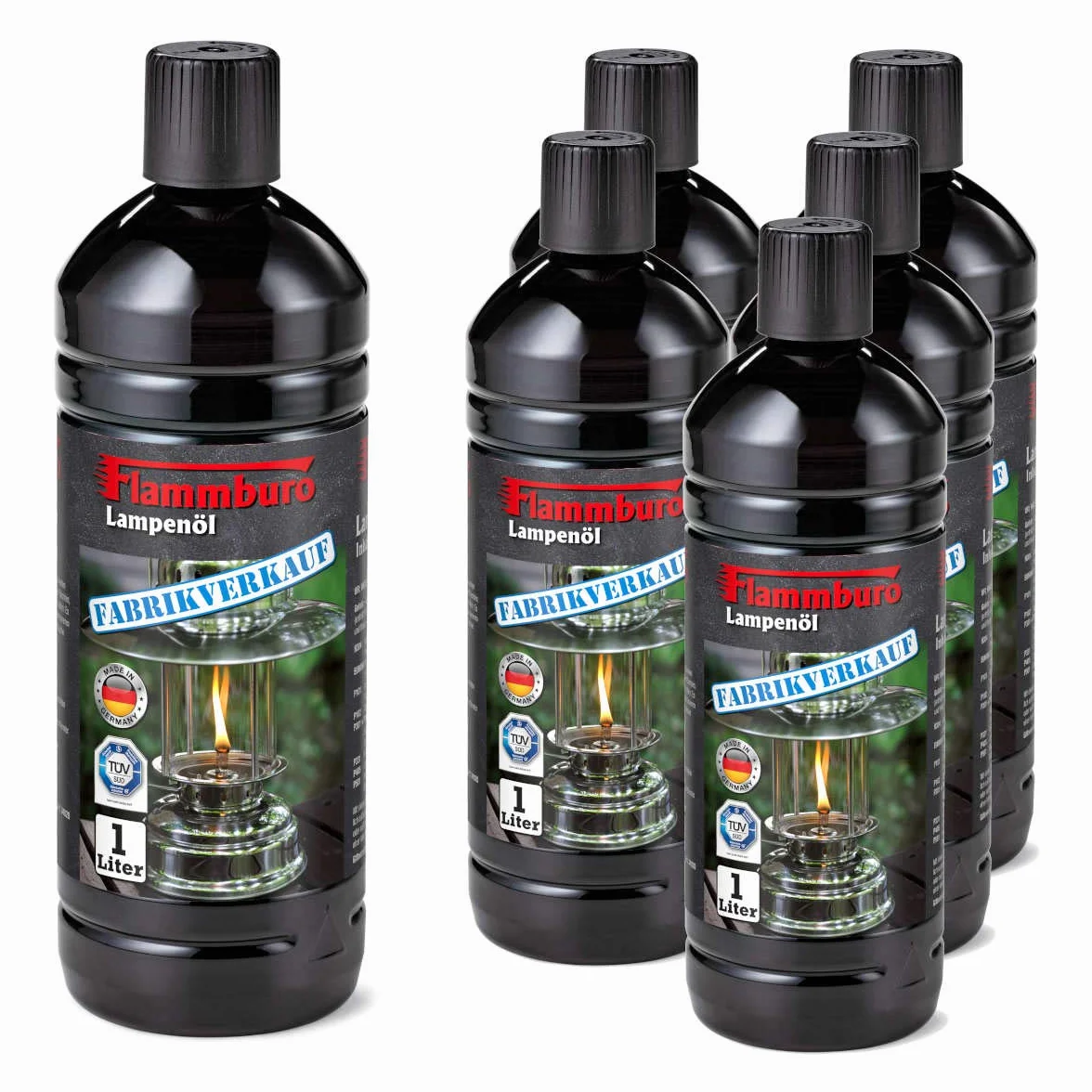 FLAMMBURO 6 Litri di Olio per lampade a Olio, lampade a Petrolio, torce da Giardino, Candele a Olio, Candele a Olio – 6 x 1 litro = 6 Litri