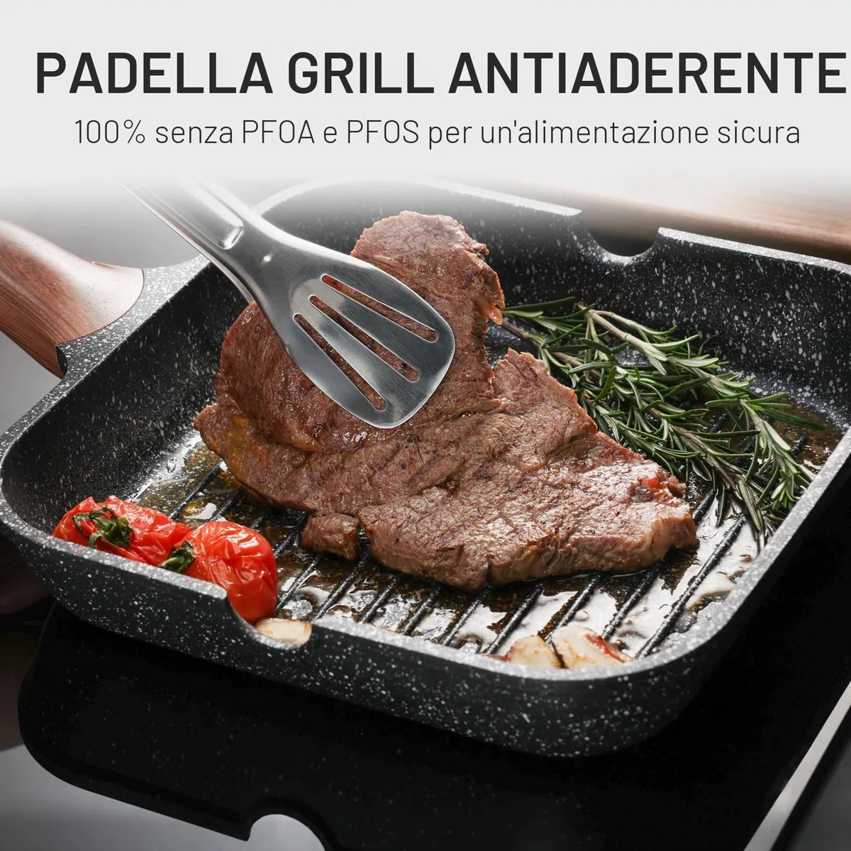 Kordisen Padella Bistecchiera Antiaderente 28 cm – Griglia Quadrata con Rivestimento in Granito, Doppio Beccuccio, Adatta a Tutti i Piani Cottura Inclusa Induzione, Senza PFOA
