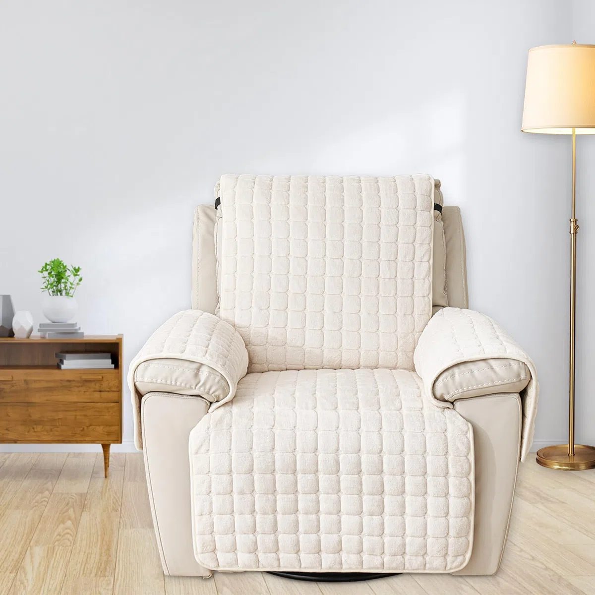 Copripoltrona Relax Reclinabile Universale, Copripoltrona 1 Posto con Tasche e Elastico, Copri Poltrona con Braccioli – Protezione Anti-Macchie e Antigraffio, Lavabile, Beige, 1 Posto(53*190cm)