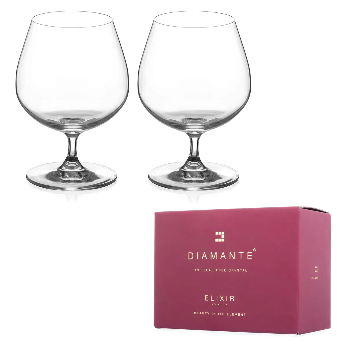 DIAMANTE Coppia di bicchieri da brandy per cognac e liquore, collezione Auris, in cristallo, non decorati, set di 2 (1400.702)