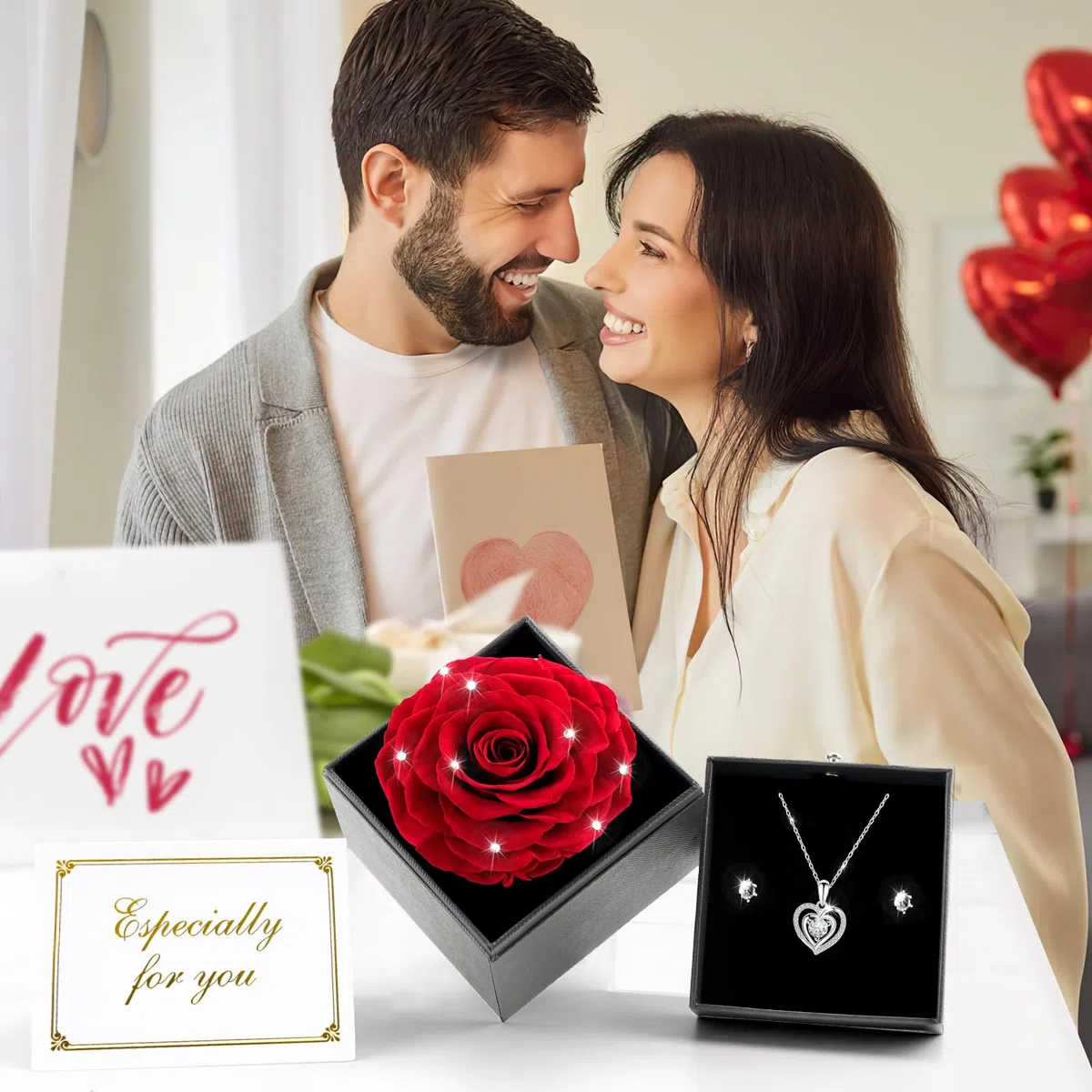 Miofula Rosa Stabilizzata Regalo Donna,Rosa Eterna con Collana Argento 925 Orecchini Donna,Ti Amo per Sempre,Regalo Donna Compleanno,Festa della Mamma Regalo Mamma Fidanzata Anniversario San Valentino