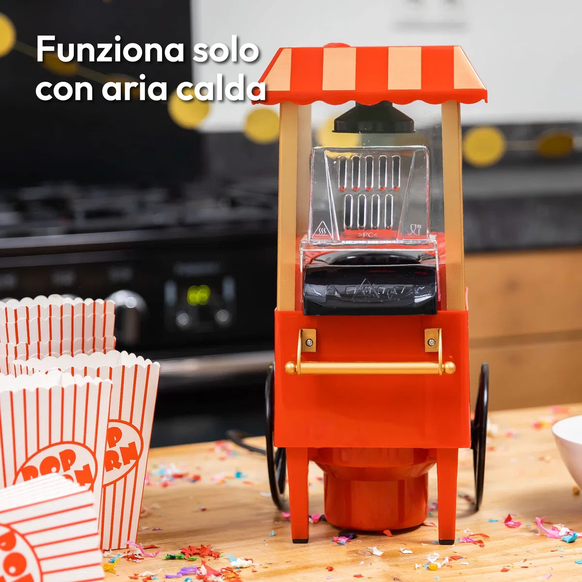 Gadgy Macchina Popcorn | Macchina per Pop Corn ad Aria Calda l Preparazione Salutare, Senza Olio o Grassi l Macchina Pop Corn con Misurino e Coperchio Superiore Rimovibile l Rivestimento Rosso Retrò