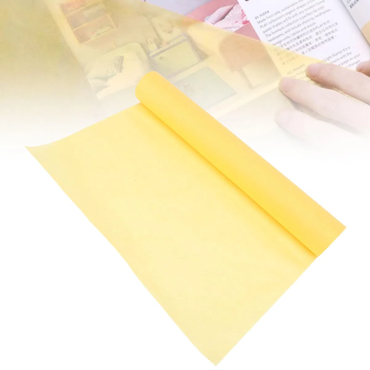Carta da Lucido Giallo Traslucido per Schizzi e Design, 31 cm di Larghezza, Ritagliabile A3 A4, Alta Trasparenza al 78% con Scrittura Chiara