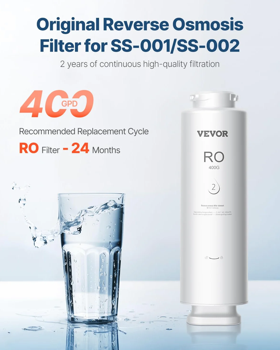 VEVOR Sistema di Osmosi Inversa Filtro di Ricambio per Osmosi Inversa a 9 Stadi da 400 GPD, Cartuccia Filtro RO per Tubo Idraulico Riduce Piombo, Cloro, Ruggine, Sostituzione per Filtro Osmosi