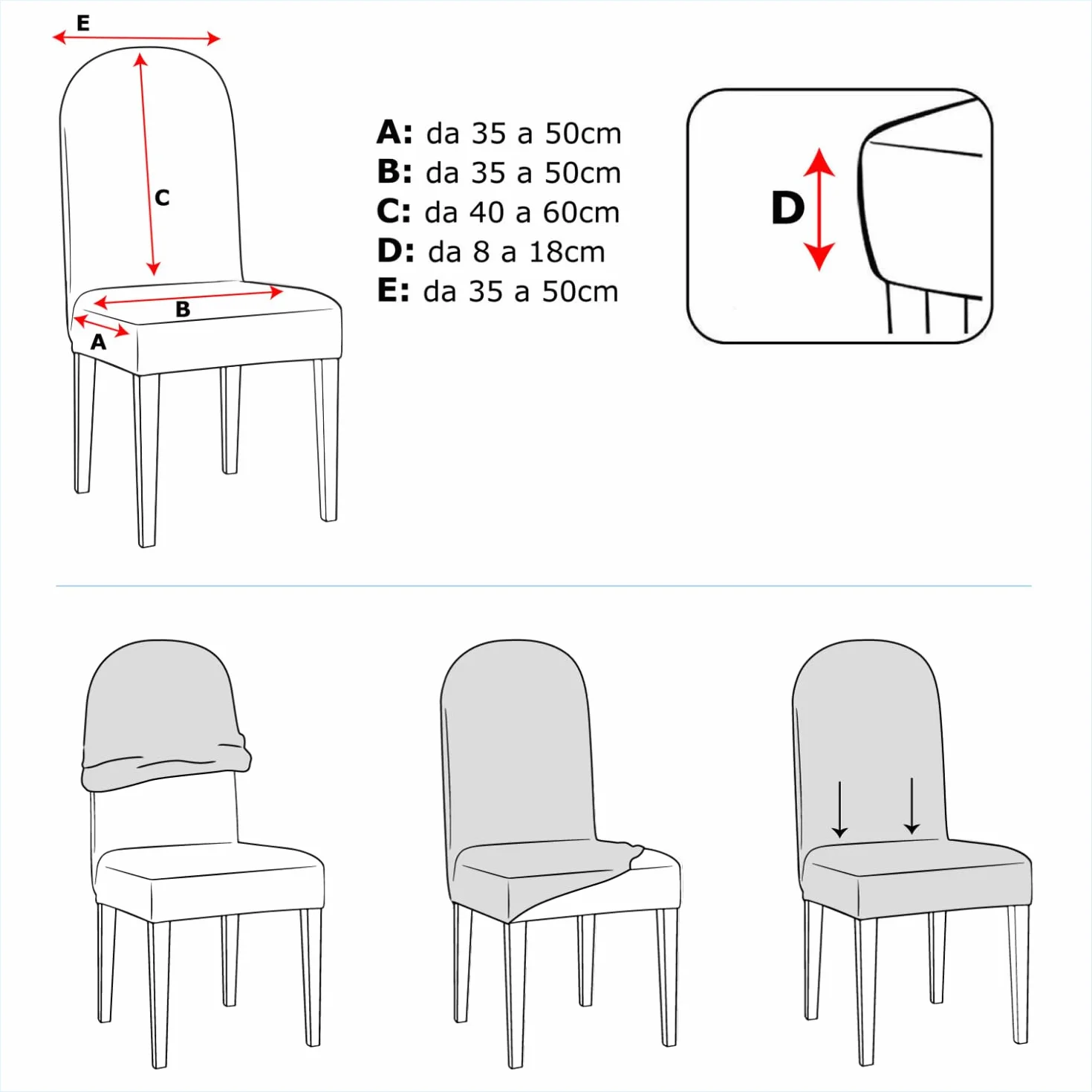 Banzaii Coprisedia Elastico con Schienale Tondo 6 Pezzi, Coprisedia Universale per Sedie Cucina e Sala da Pranzo, Fodera Sedia Elasticizzata Lavabile, Panna