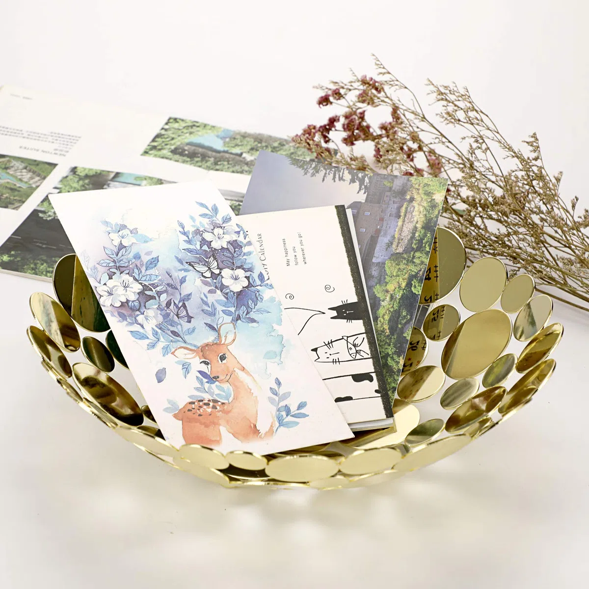 SumnaCon Ciotola da banco in metallo per frutta – Cucina & Tavolo da pranzo Display Basket – Oro