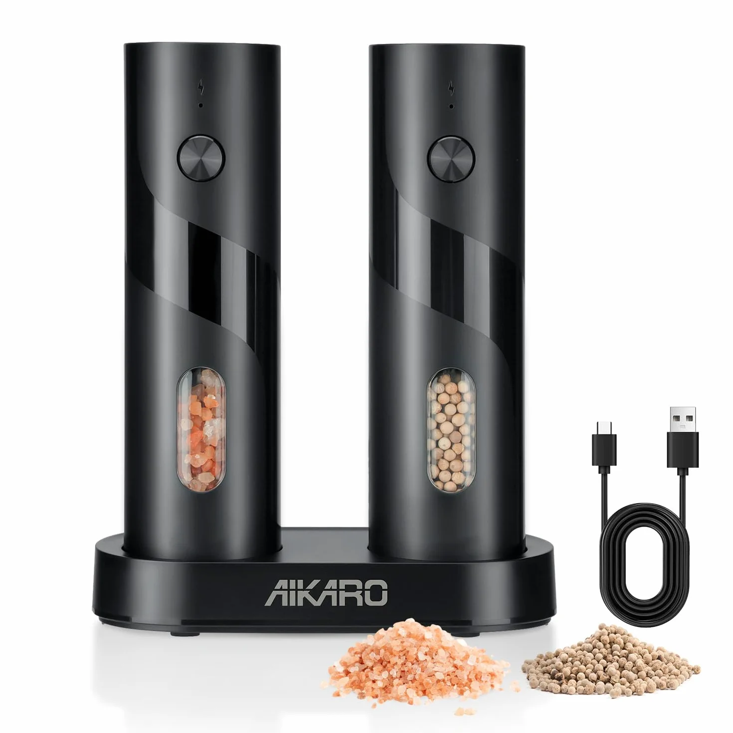 AIKARO - Macchina per sale e pepe elettrica Grancino automatico per spezie, Ricaricabile (Set)
