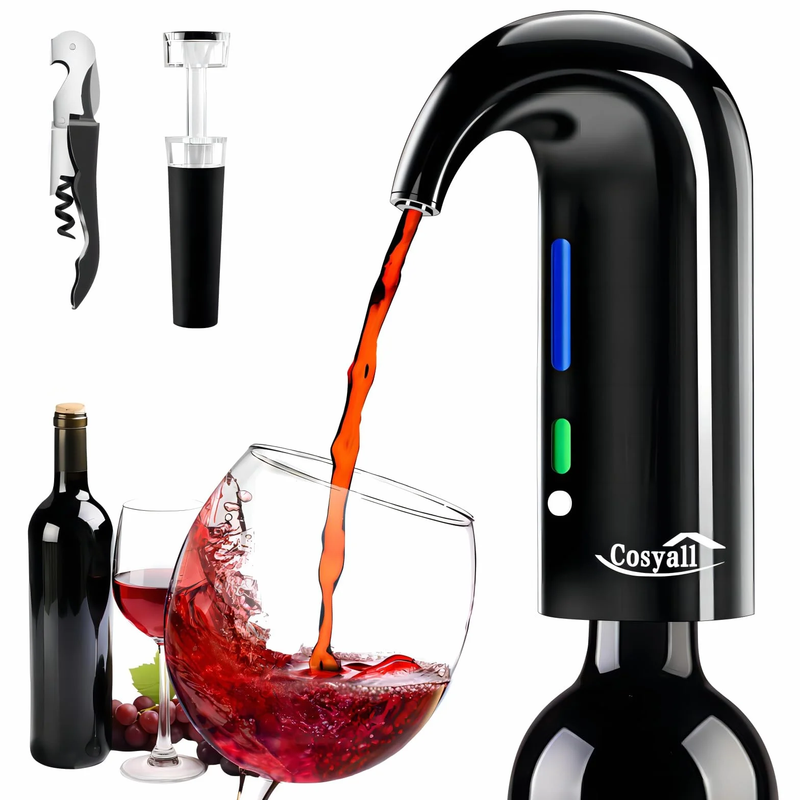 Aeratore Elettrico per vino, Decanter per Vino Aperitivo Accessori Ossigenatore Ricaricabile del Vino, Dispositivo per Versare il Vino con Sacchetto per la Polvere (Nero)