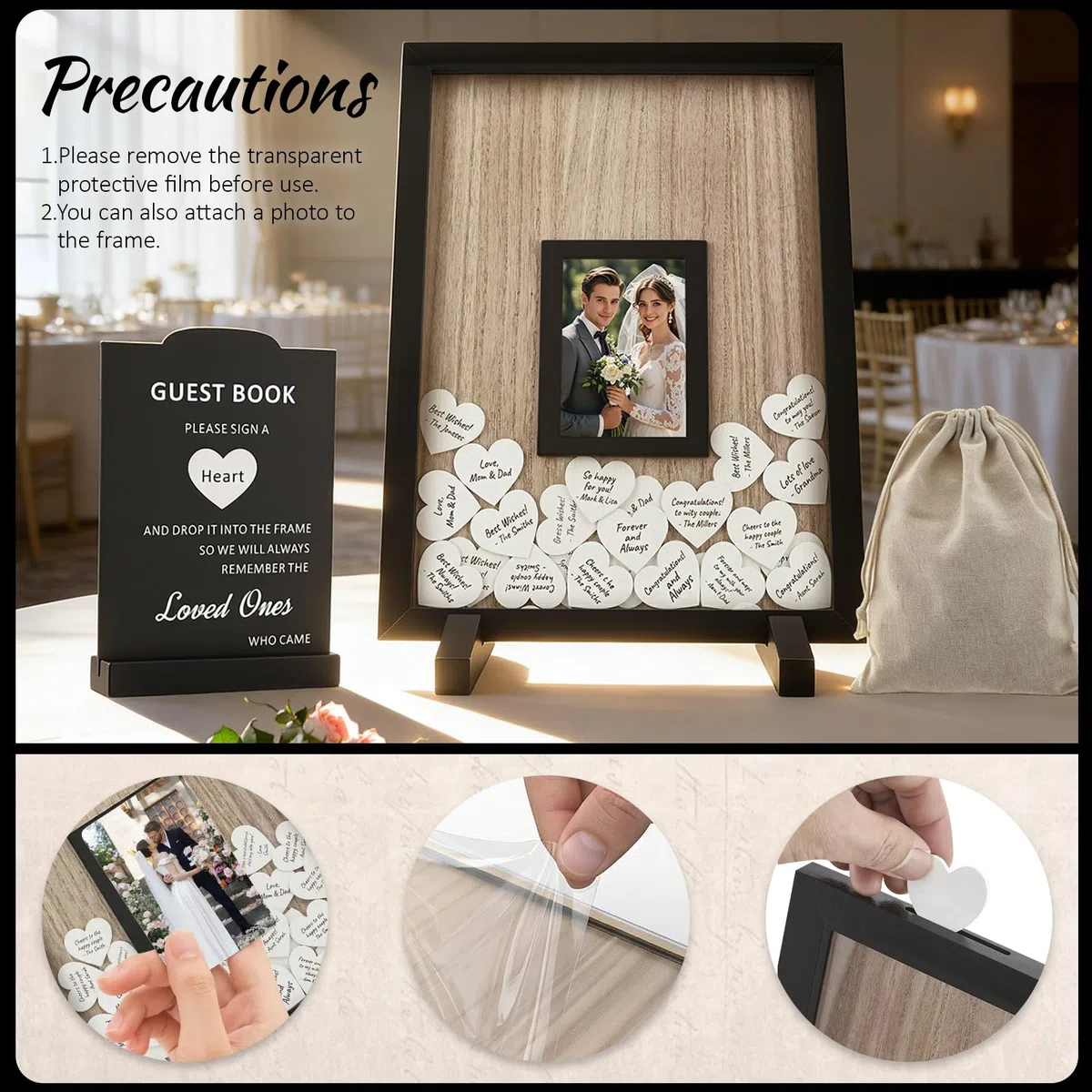 Libro Ospiti Nuziale a Forma di Cuore in Legno Rustico – con Cornice e Scatola Biglietti, Decorazione Personalizzata per Matrimonio, Feste e Compleanni (Rettangolare)