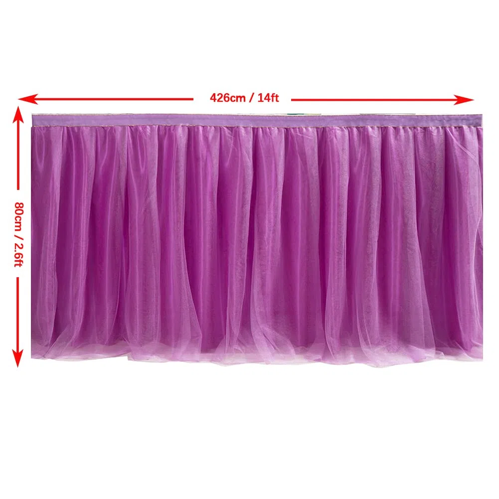 14ft / 426cm Viola Gonna da Tavolo, Garza da scrivania in Tulle Romantico, Decorazione da tavola, tovaglia da Tavolo per Tutu con Fiocchi di Neve, per Shower, Matrimonio, Compleanno,Natale