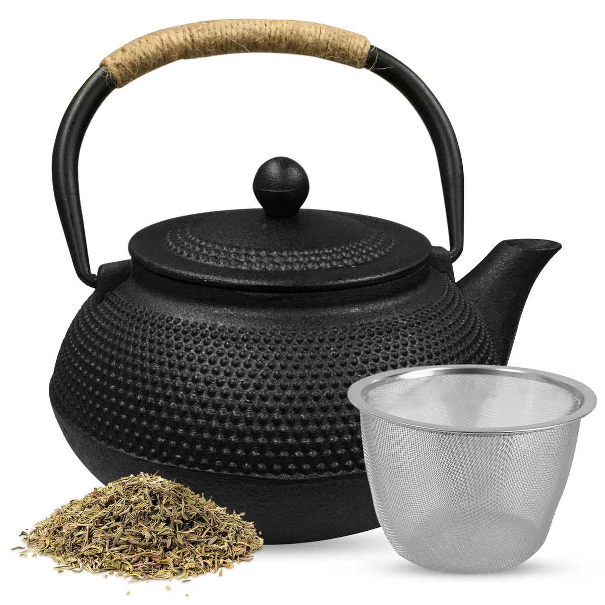 Treasy Teiera in ghisa 850 ml in stile giapponese - Teiera in ghisa con colino da tè in acciaio inox - Teiera in ferro nero per tè sfuso - Design tradizionale giapponese