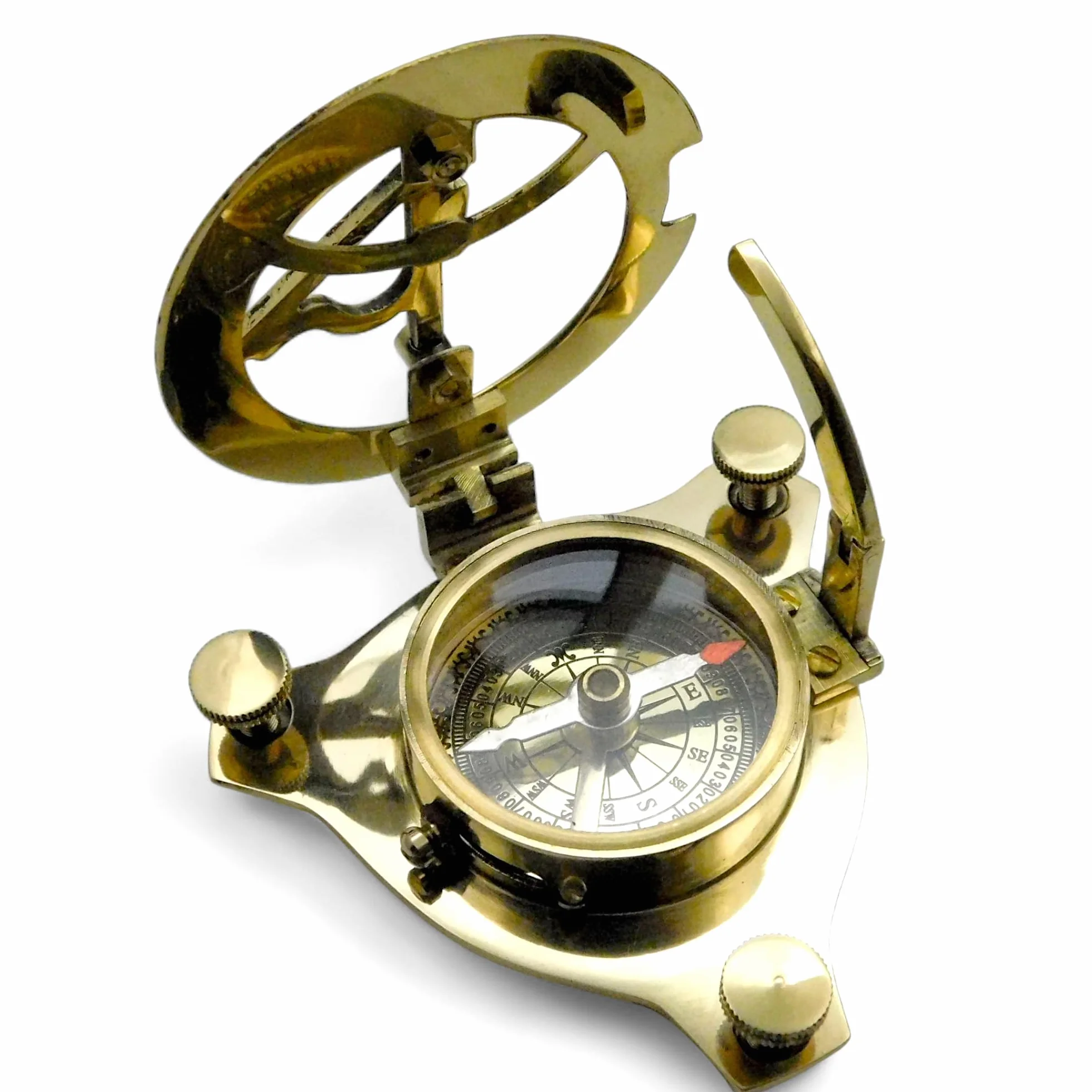 Bussola con meridiana in ottone da 7,6 cm, bussola nautical d'antiquariato