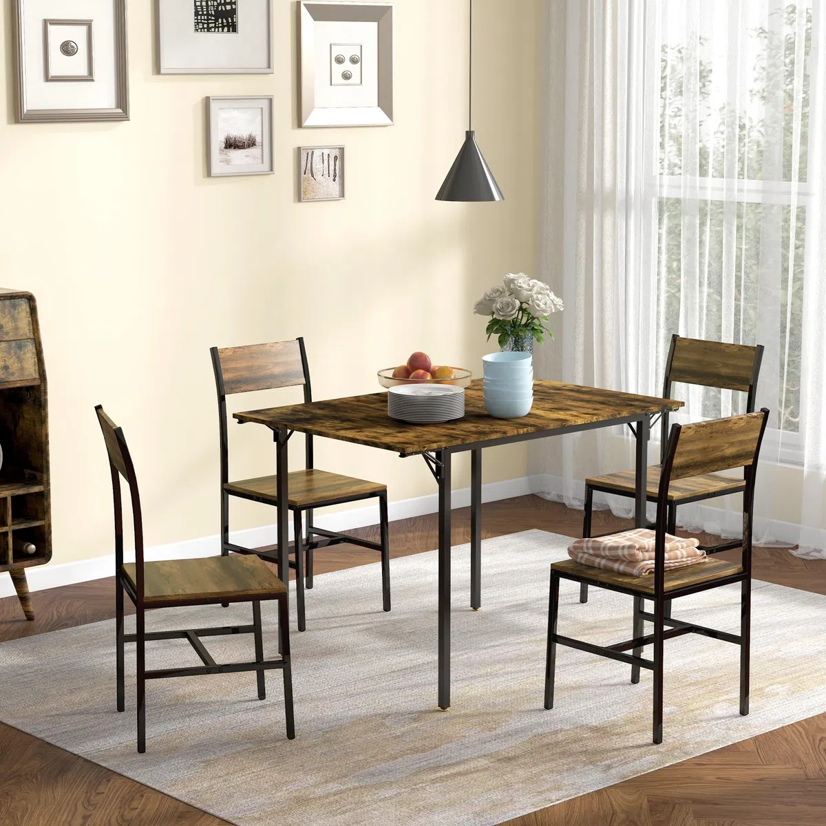 HOMCOM Tavolo da Pranzo a Ribalta stile Industriale per 2-4 Persone con 2 Lati Allungabili, Tavolo Pieghevole da Cucina per Piccoli Spazi in Legno e Metallo, 120x79x79 cm, Marrone Rustico