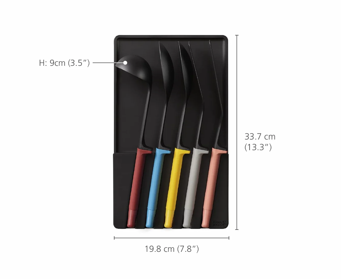 Joseph Joseph - Set di Utensili, 5 Pezzi, con Vassoio di Conservazione da Inserire nel Cassetto, Multicolore