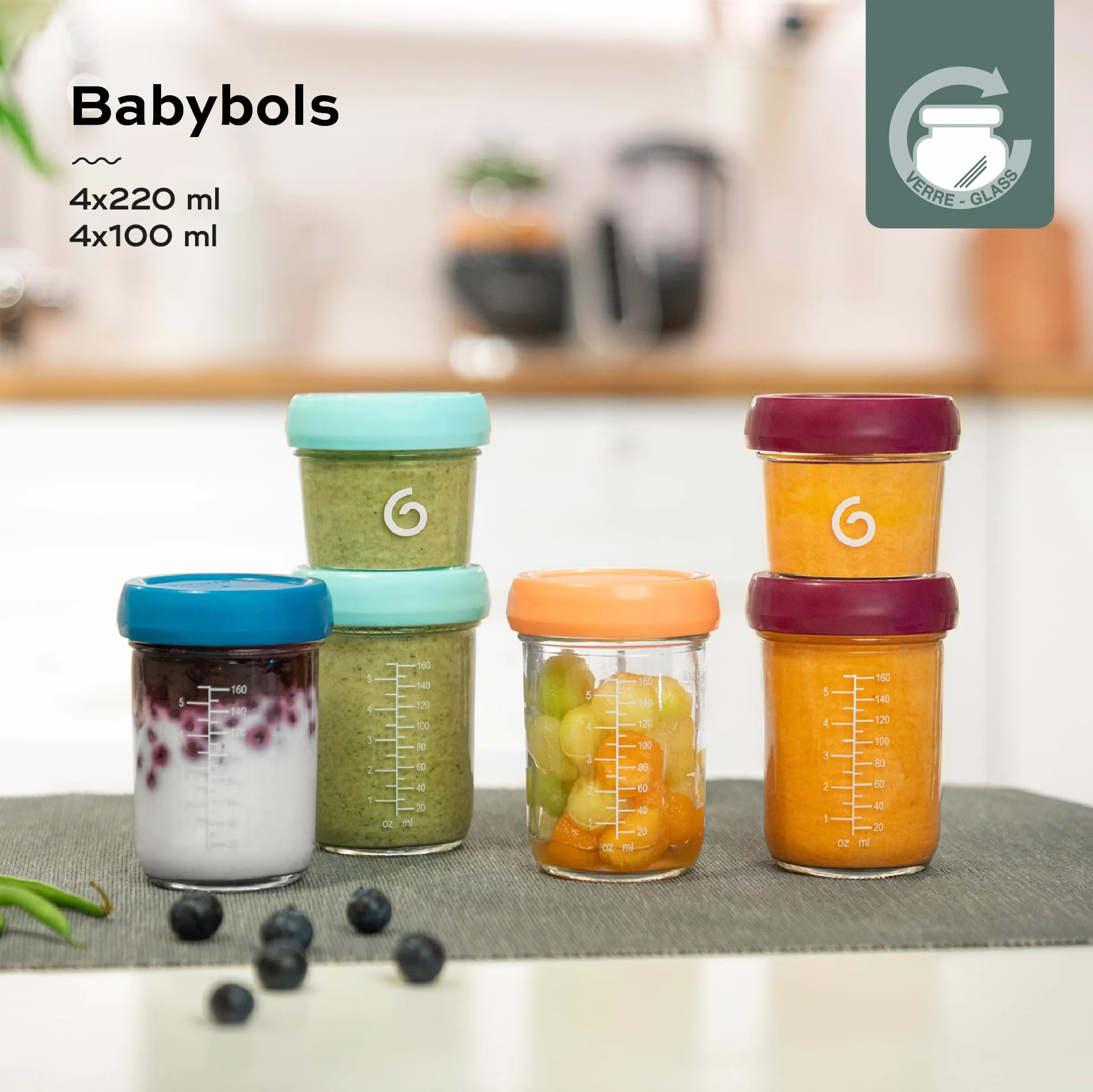 Babymoov Babybols in vetro multiset 4x 100ml+ 4x 220ml+ ricettario
