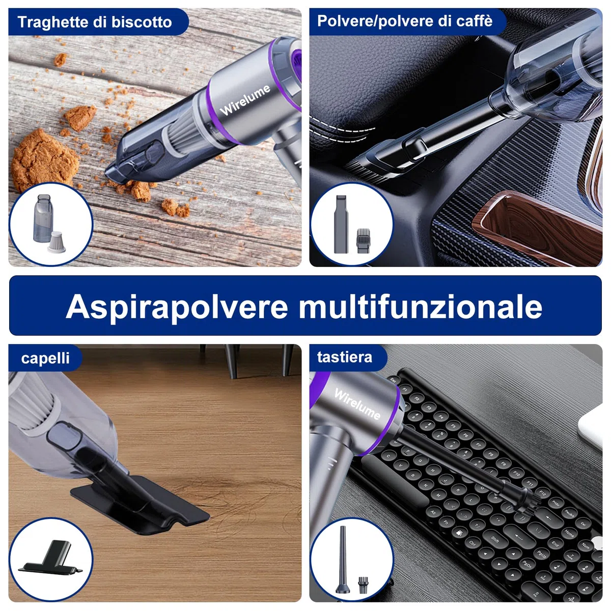 Aspirabriciole senza fili potente Aspirapolvere auto portatile 25000Pa forte aspirazione ciclonica soffiaggio motore brushless portatile ricaricabile leggero per peli di animali veicolo casa