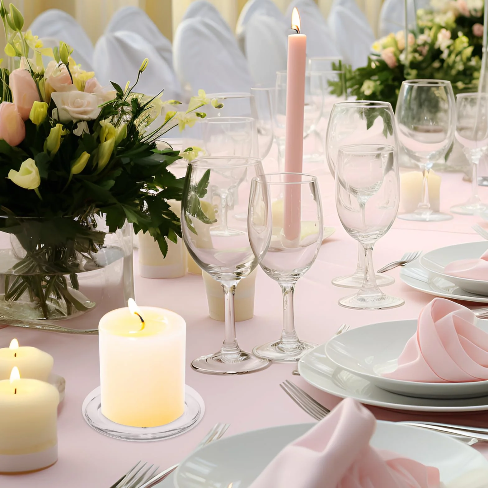 24 portacandele in vetro da 10 cm, sottobicchieri rotondi in vetro per candele, sottobicchieri in vetro, piatti di candela trasparenti per candele, spa, matrimoni, feste, decorazioni per la