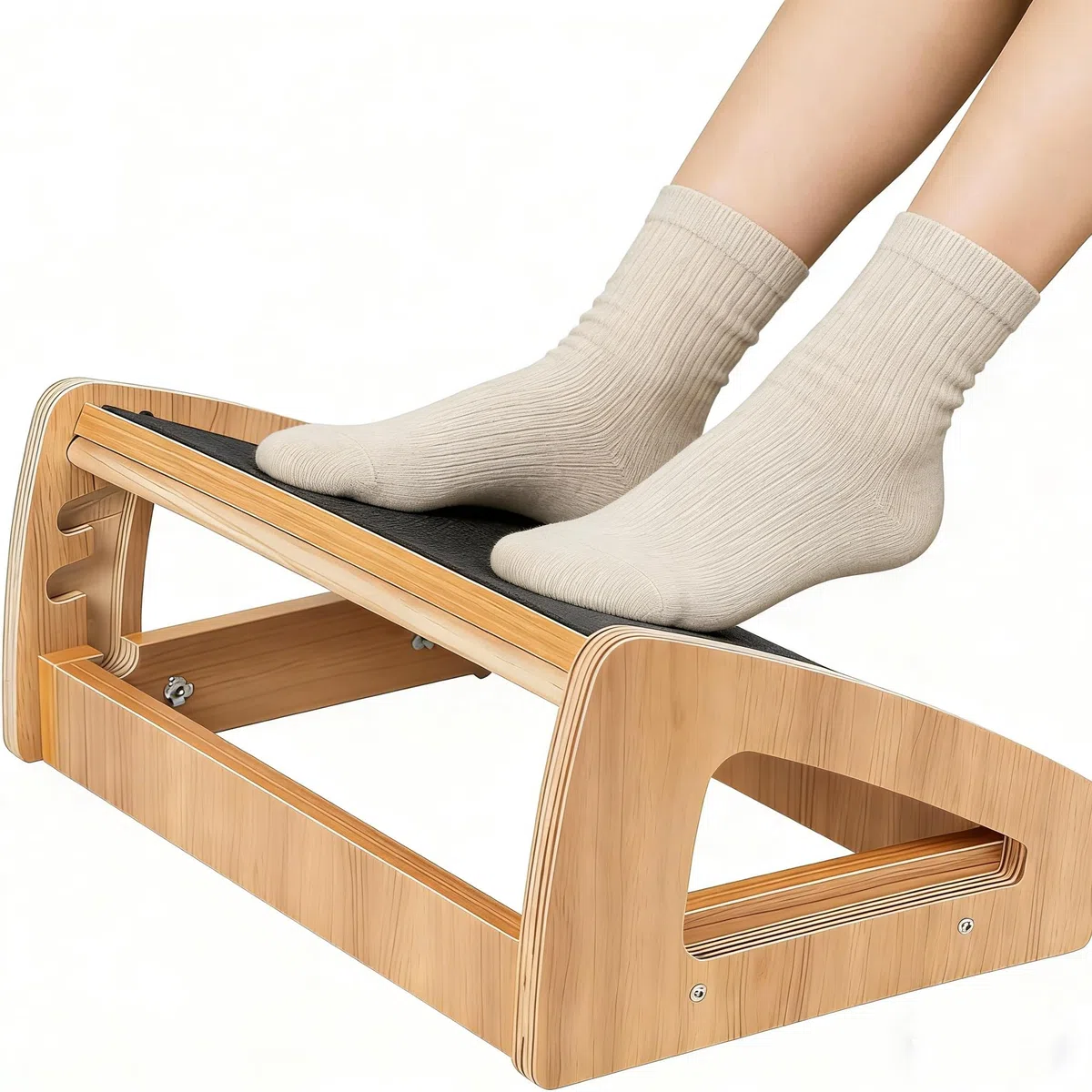 AKOZLIN Poggiapiedi regolabile sotto la scrivania, in legno con comoda superficie antiscivolo, pedale regolabile in 3 posizioni, supporto ergonomico per la postura