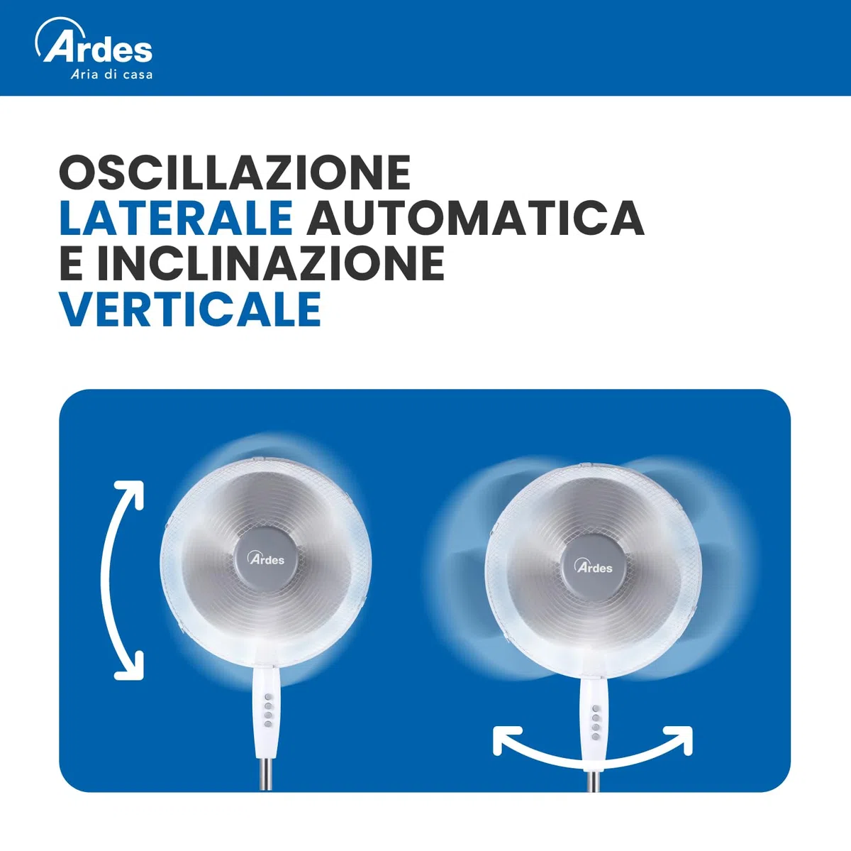 ARDES - AR5BR40PB Ventilatore a Piantana Silenzioso 3 Pale BRISA 40PB - Ventilatore Ardes Piantana Oscillante e Inclinabile con Pannello Manuale - Ventilatore a Stelo 3 Velocità e Altezza Regolabile