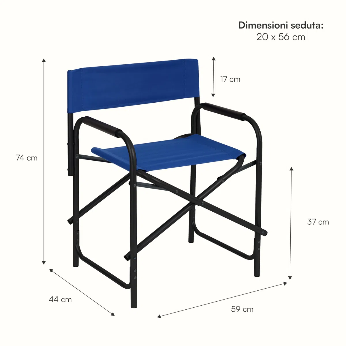 Baroni Home Sedia da Regista Pieghevole in Acciaio Tubolare, Poltrona Ergonomica Salvaspazio in Tela per Campeggio, Mare, Spiaggia, 56x44x76 cm, Blue