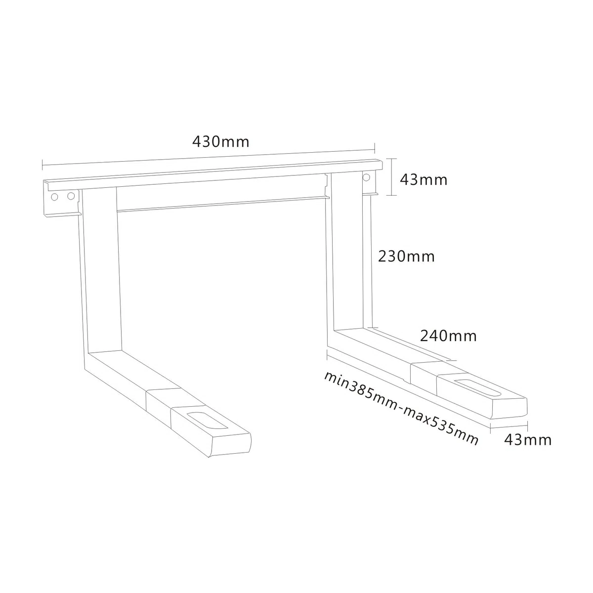 Puremounts PM-MWH-03 Supporto Universale / a Microonde, Regolabili in Lunghezza (385-535 Mm), Larghezza Braccio: 43 Cm, Capacità di Carico: Max. 35,0 Kg, Bianco
