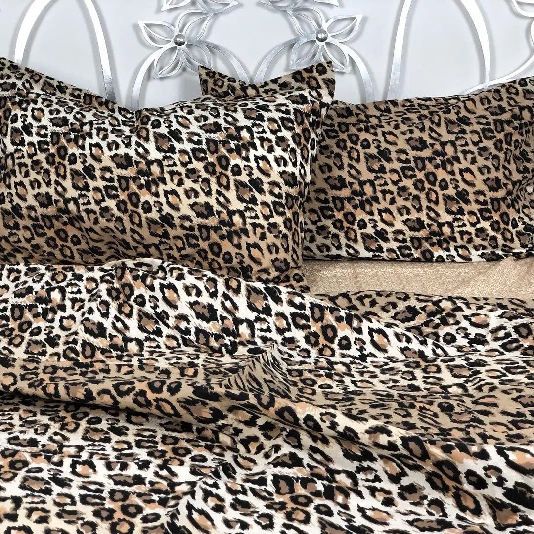 Completo Lenzuola 100% Cotone Matrimoniale due piazze Animalier Maculato Marrone