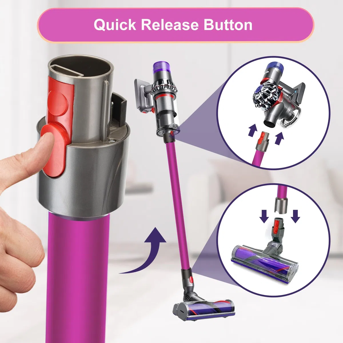 Tubo Ricambi per Dyson V15 V11 V10 V8 V7 Aspirapolvere, Tubo Prolunga di Ricambio, Prolunga Telescopica Asta Rigida 72cm - Fucsia