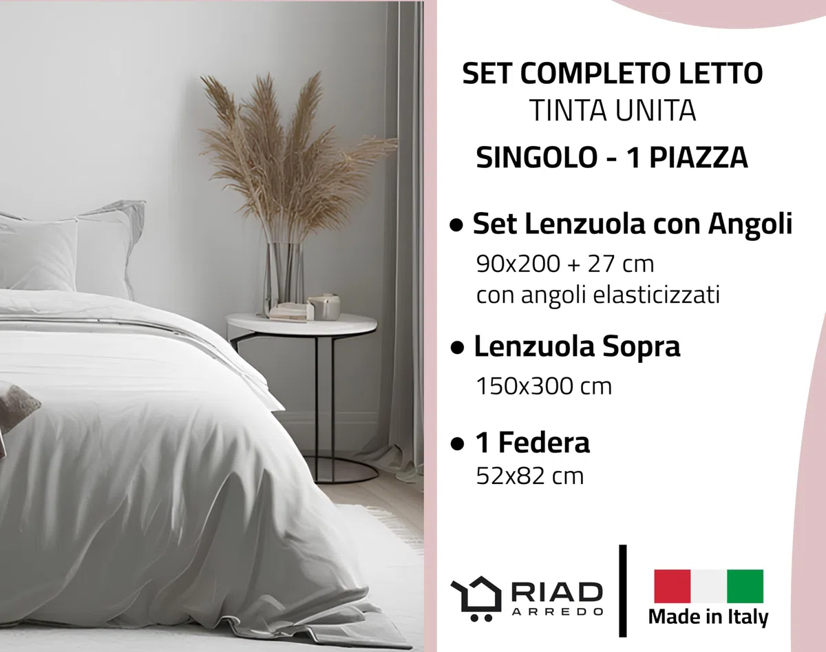 Riad Arredo Completo Letto Tinta Unita 100% Cotone Italiano Morbido Mano Percalle - Set Lenzuola Delicate Artigianale Made in Italy (Verde Smeraldo, Singolo)