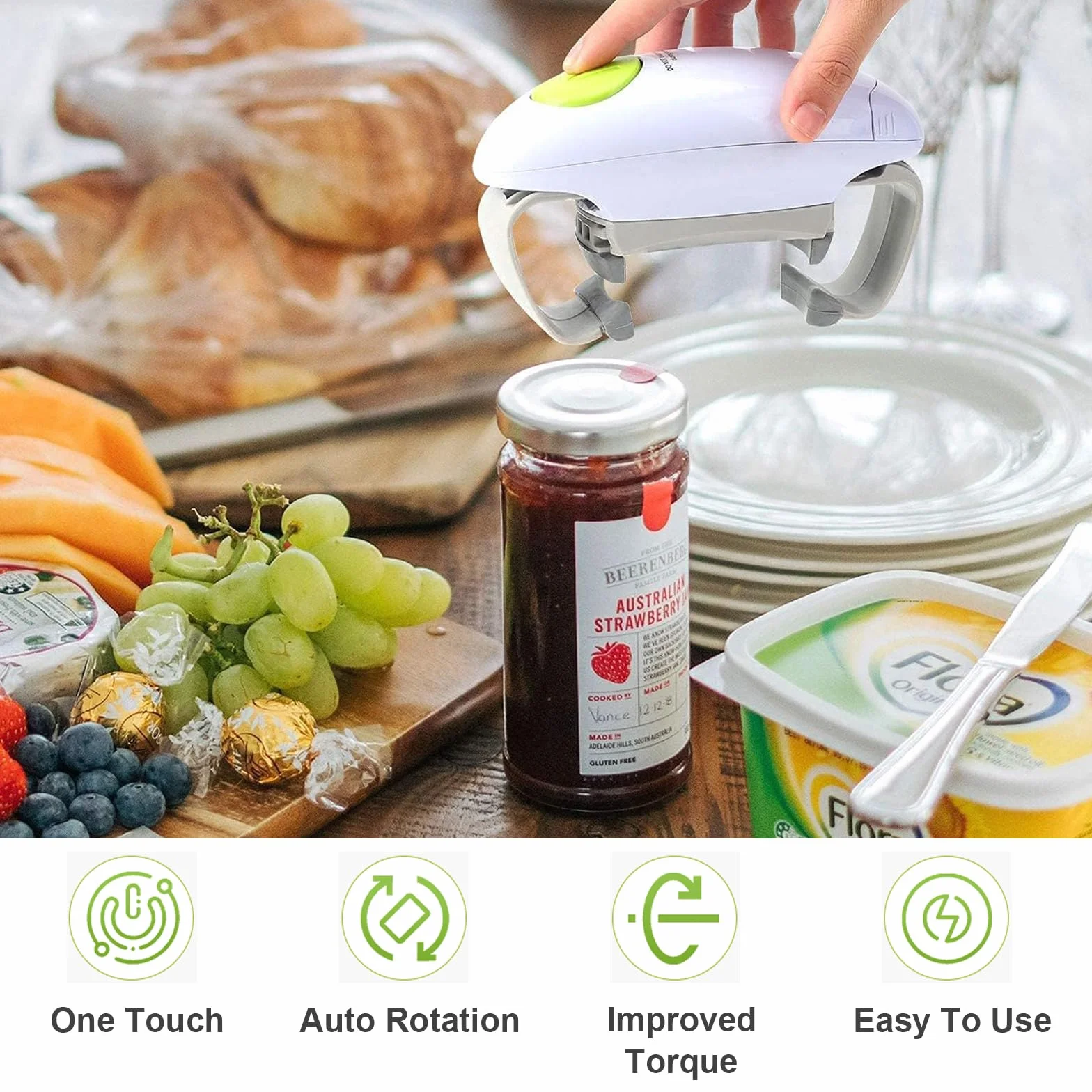 Apriscatole Elettrico – Apri barattoli Automatico Senza Sforzo, Perfetto per Casa, Accessorio Cucina per Tutti, Alimentato a Batteria (Bianco)
