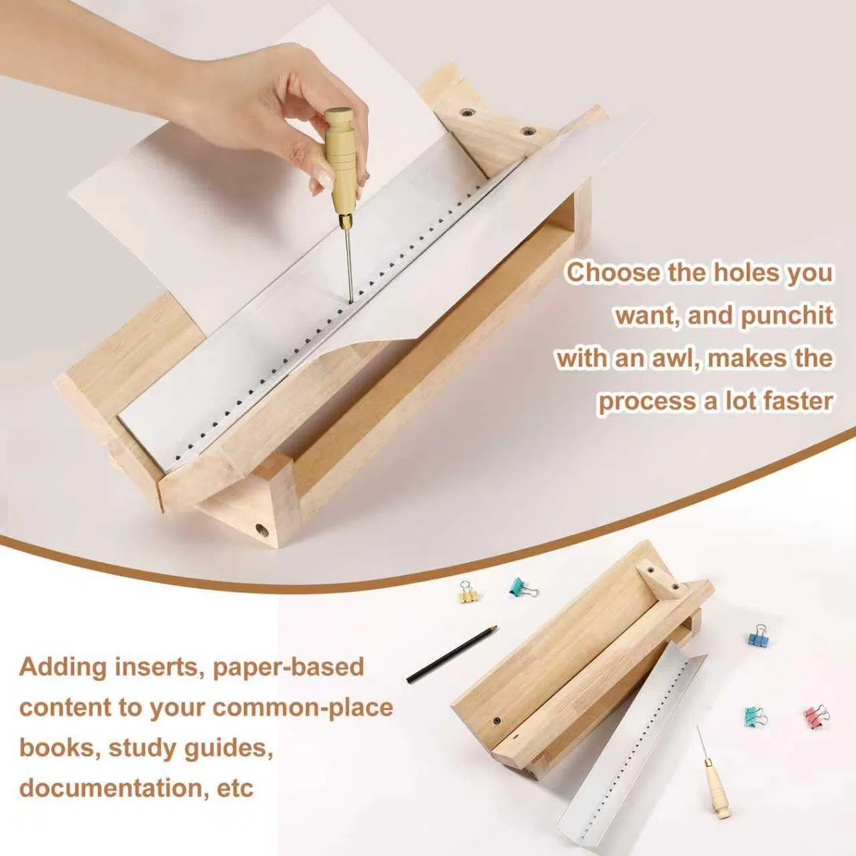 Supporto per punzonatura per rilegatura con guida per piercing in alluminio, con punteruolo in rame, set di strumenti per punzonatura per kit di rilegatura, per libri fai da te, superficie liscia