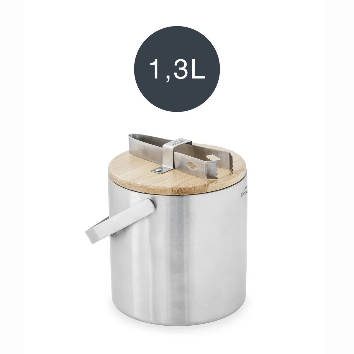 Lacor Nordic Secchiello per il Ghiaccio, Contenitore per il Ghiaccio, Acciaio Inossidabile, Include Piano in Bambù Naturale al e Morsetto in Acciaio Inox 18 e 10, 14 cm, Capacità, 1.3 L, 65514