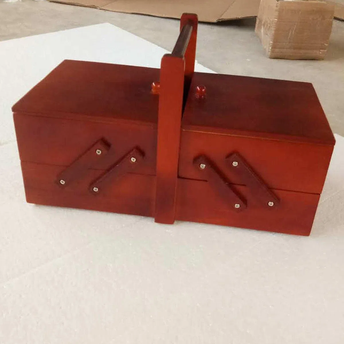 Organizer per Scatola da Cucito in Legno, Filo, Forbici, Grandi Scomparti per Scatola da Cucito, Filo, Cestino per Cucire, Accessorio per La Casa, Rosso