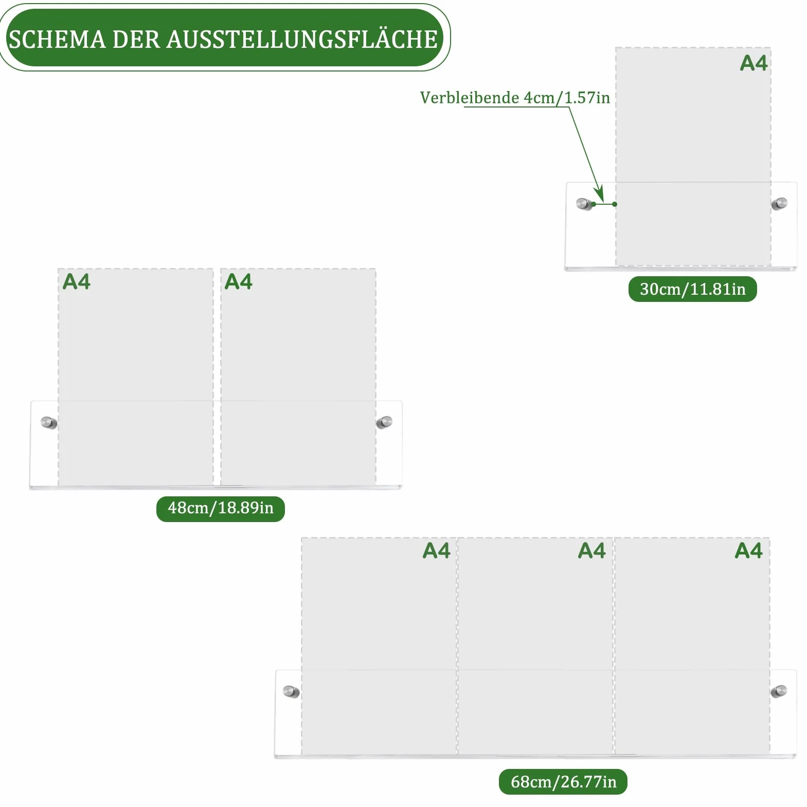 3 Pack Lunghezza 48 cm Scaffale per riviste a parete in acrilico trasparente adatto per la camera dei bambini, il soggiorno, la camera da letto e l'ufficio