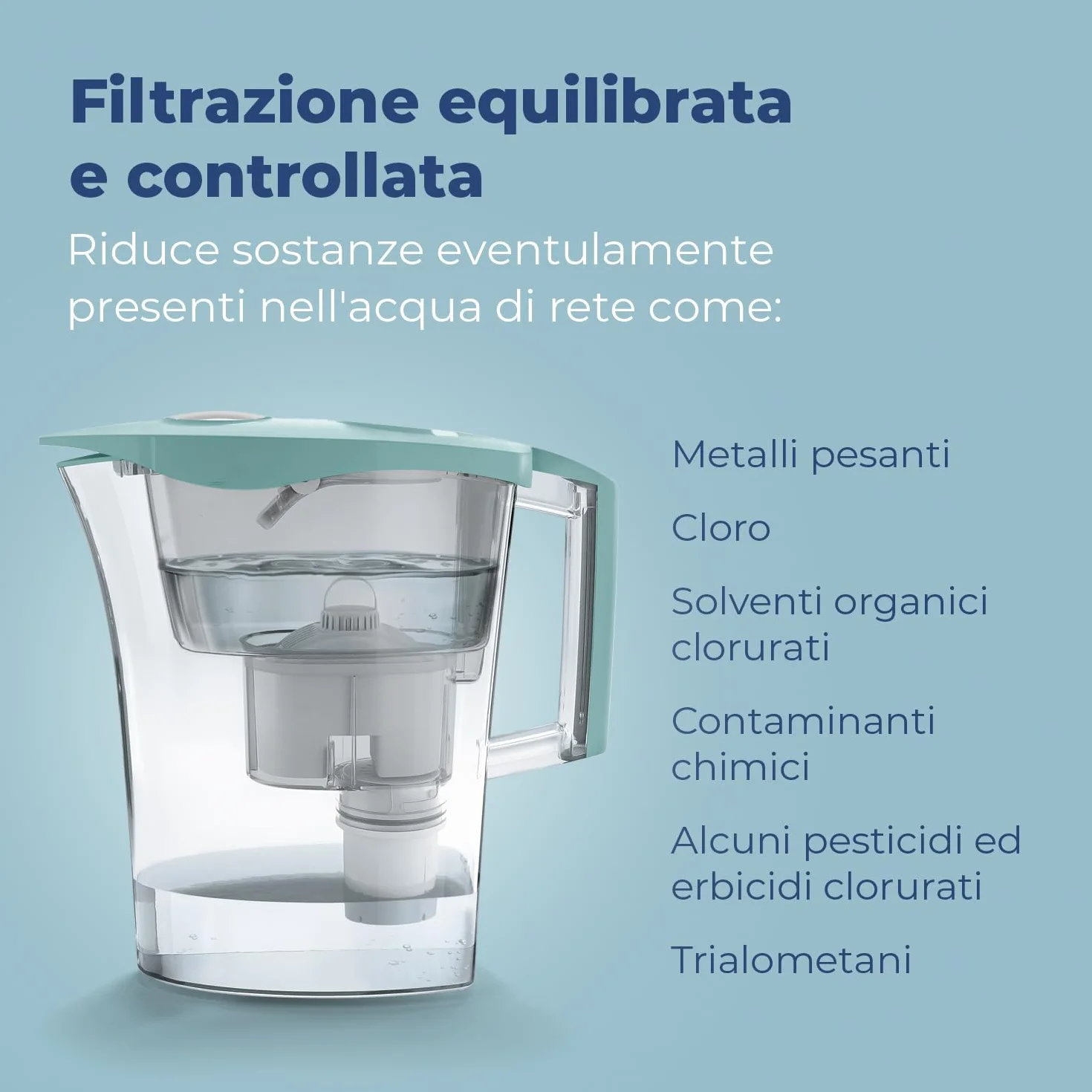 LAICA MikroPLASTIK-STOP Caraffa Filtrante - 3L - Azzurro - con 1 Filtro bi-flux e 1 Filtro MikroPLASTIK-STOP, Preserva i sali minerali e Riduce le microplastiche - Timer analogico - Made in Italy