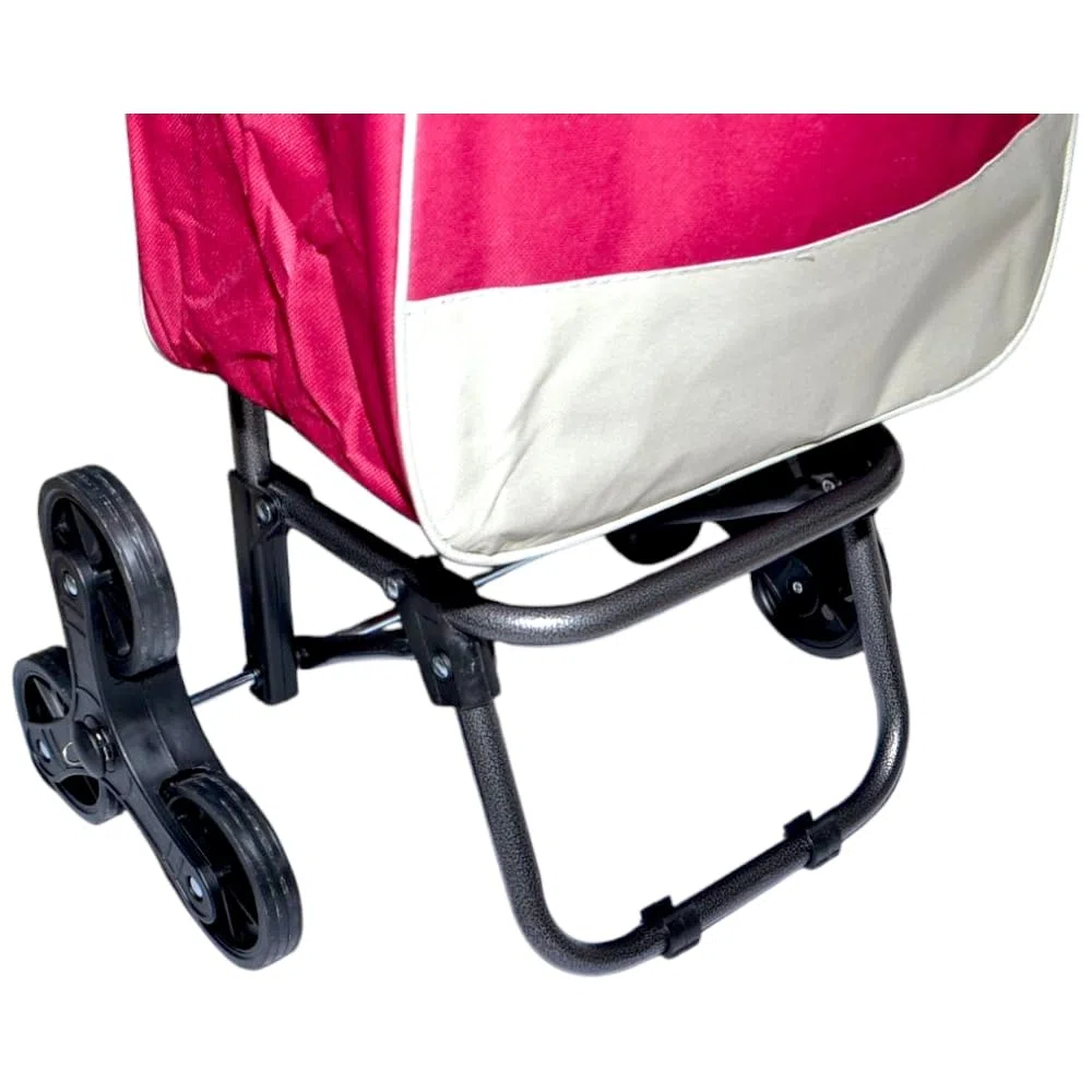 Carrello per la spesa 3 ruote girevoli saliscale – Trolley portaspesa pieghevole 42 L con borsa chiusura a strappo e coulisse- Borsa removibile (BORDEAUX)