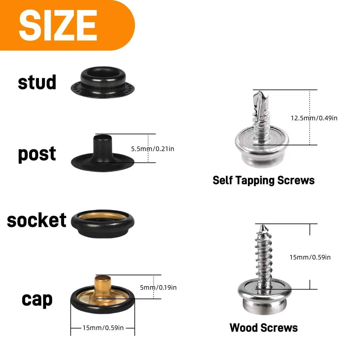 SUNAROC Set Bottoni Automatici A Pressione, 15mm Bottoni A Pressione Metallo Bottone A Pressione Vite Per Cuoio Zaini Cappello Borsa Cinture Pelle Tende, Tela, Cucito, Teloni