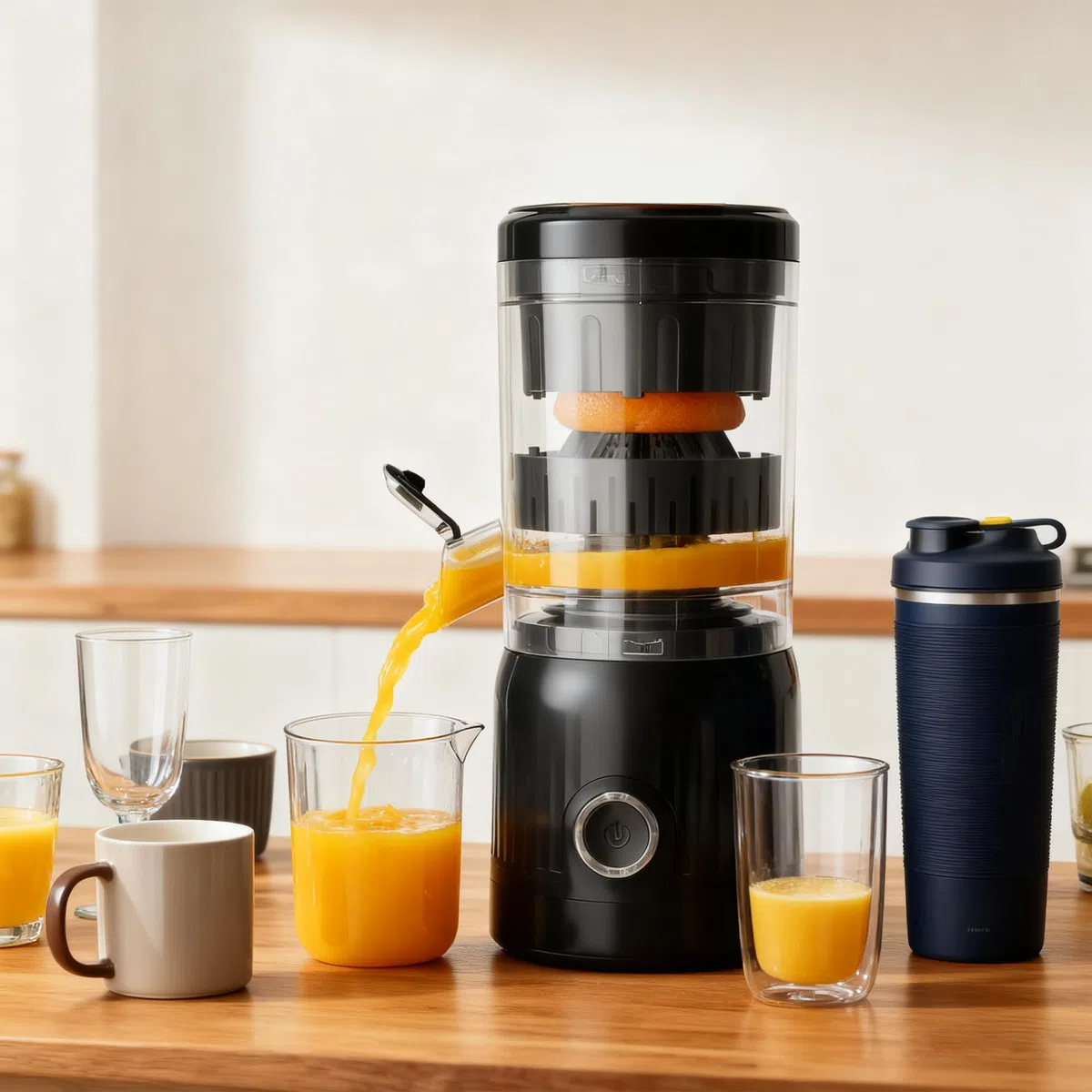 Spremiagrumi Elettrico Spremuta Arancia Estrattore di Succo Juicer per Arance, Limoni e Pompelmi, Ricarica USB