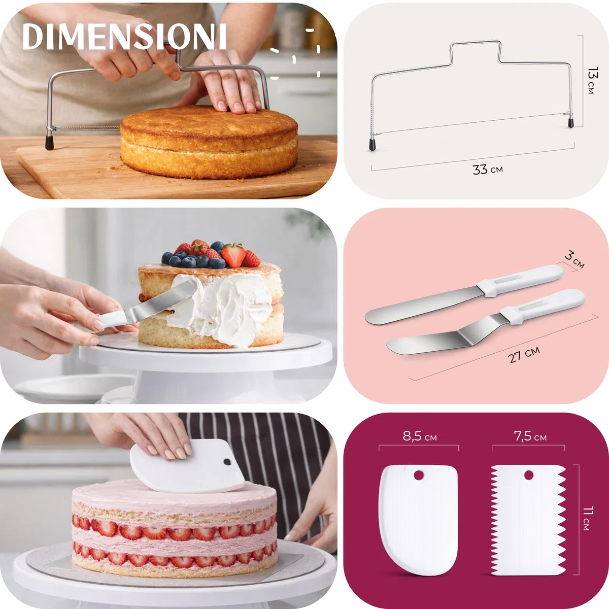 Kit Decorazione Torte con beccucci Inox e sac à Poche | con Anello Regolabile e Piatto Girevole - per Principianti ed esperti