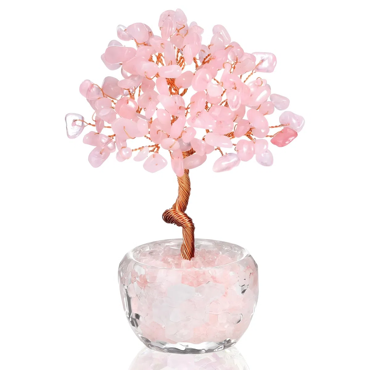 RIVIEVAL Albero di cristallo di quarzo rosa fatto a mano, albero di pietre preziose curative per la casa e l'ufficio, albero dei chakra, regalo di buona fortuna per le donne, compleanno (rosa)
