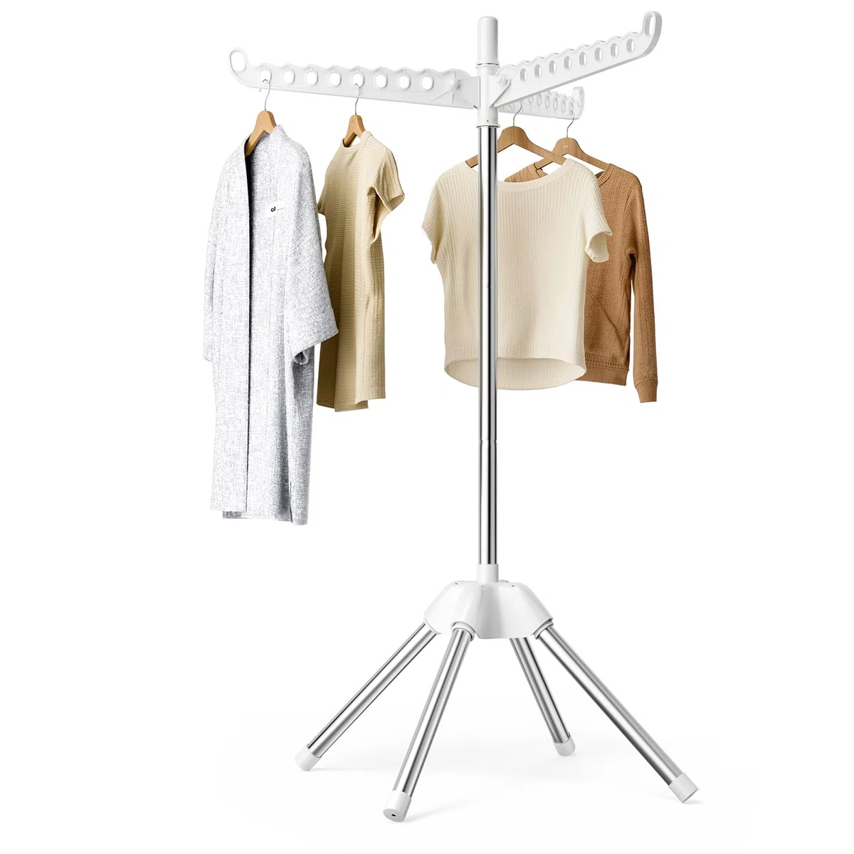 Abiglifty Stendibiancheria con 3 bracci girevoli, per interni, pieghevole, portabiancheria autoportante, altezza 154 cm, bianco