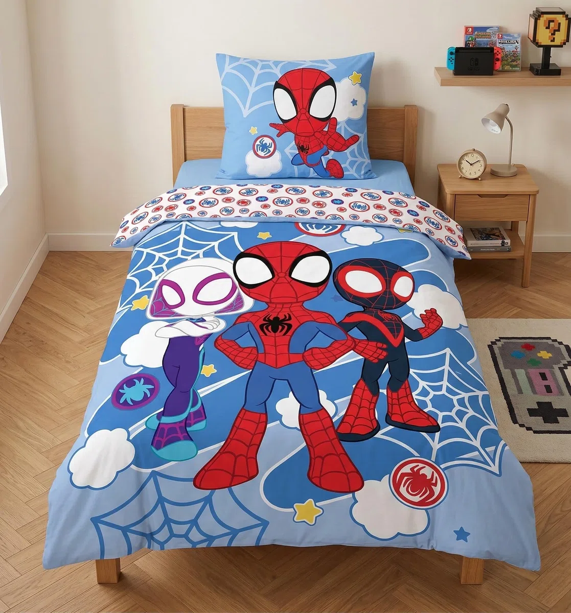 Brandmac Parure da letto Spidey 100% cotone, copripiumino Spiderman 140 x 200 cm + federa 65 x 65 cm (2 pezzi, cotone)
