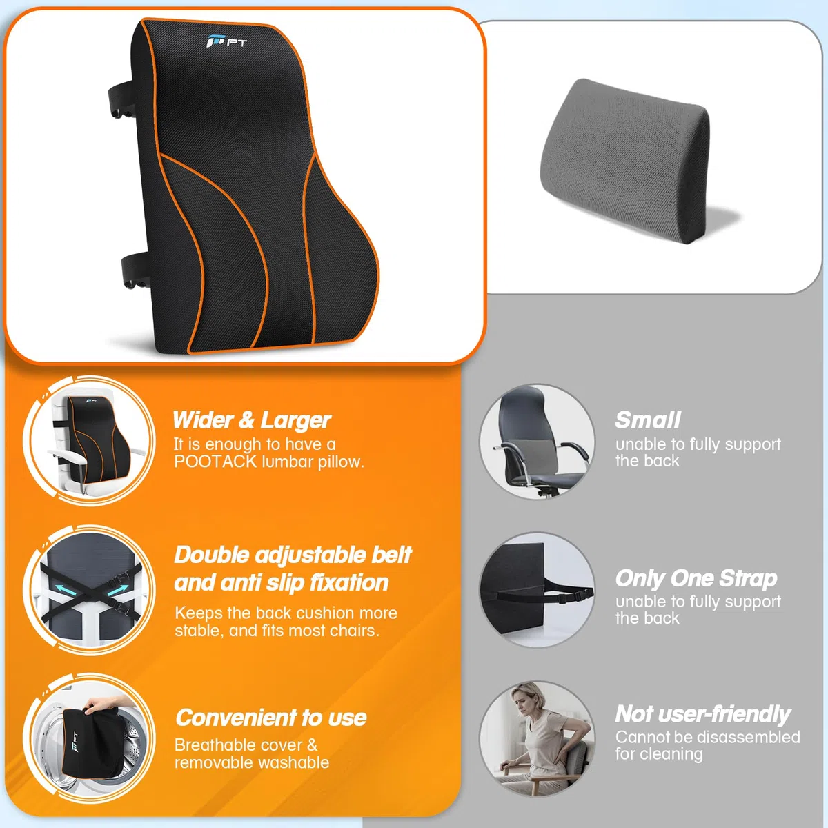 POOTACK Lombare Sedia Ufficio, Cuscino Supporto in Memory Foam, Cuscino Lombare Auto, Cuscino Lombare Auto, Supporto Schiena Sedia Gaming e poltrona reclinabile migliora la zona di comfort lombare