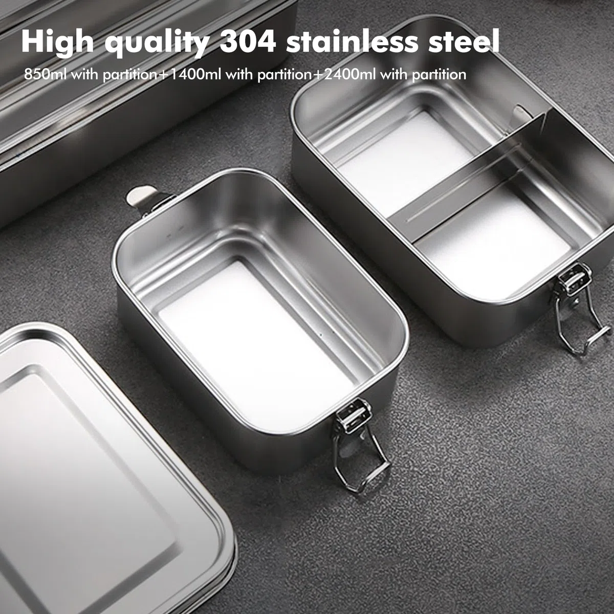PORFOYO 3 contenitori in acciaio inox con scomparti, 850 ml, 1400 ml, 2400 ml, con coperchio, scatole bento in acciaio inox 304 con divisori rimovibili, impermeabili e portatili, facili da pulire