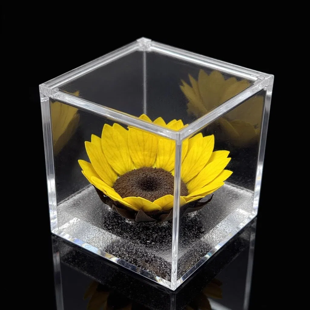 Cubo Girasole Stabilizzato 8cm Girasole eterno, Idea Regalo Fidanzata, Mamma, Regalo Natale, Compleanno, Anniversario,