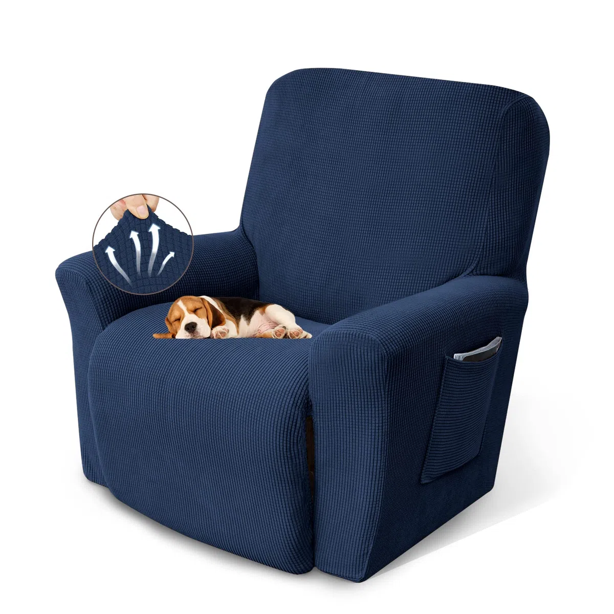 KEKUOU Fodera per poltrona reclinabile, 1 pezzo, protezione per mobili con fondo elastico, per bambini e animali domestici, in tessuto jacquard con motivo a quadri (poltrona reclinabile, blu navy)