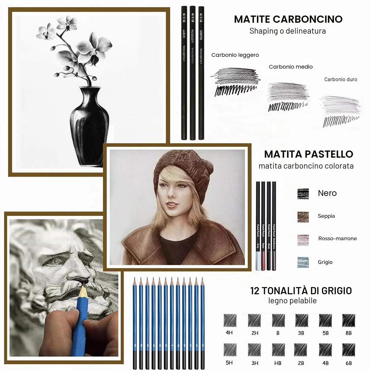 Kit Disegno Professionale, 76 Pezzi Set Matite Colorate, Artistico per Schizzo, Principianti Bambini Adulti
