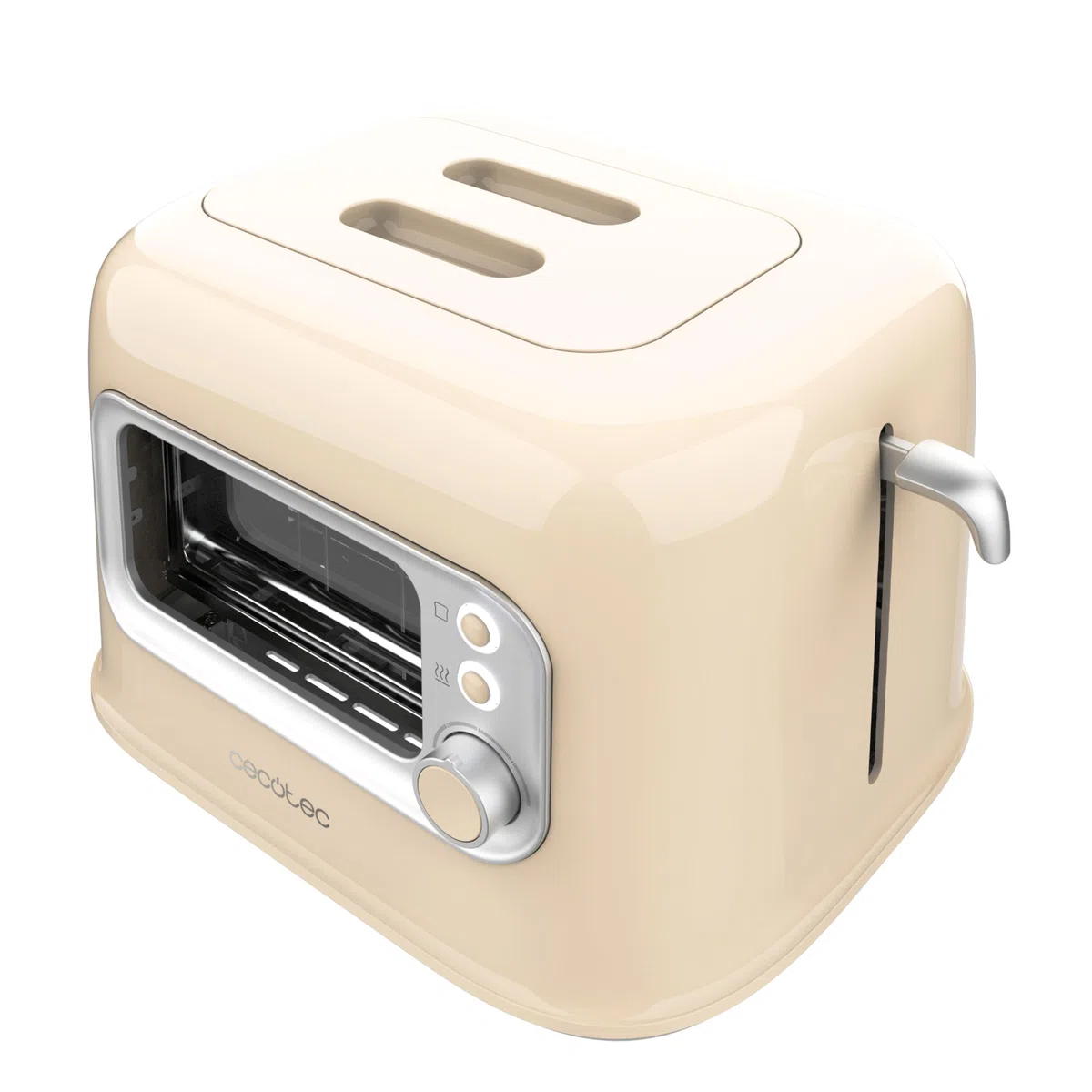 Cecotec Tostapane Verticale RetroVision Beige, Potenza 700W, 2 Fessure Extra-Larghe, Design Unico di Visualizzazione, Controllo della Tostatura, Design Retrò, Copertura Antipolvere