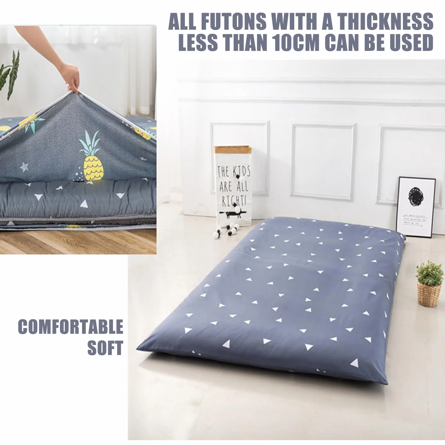 Coprimaterasso Futon da Pavimento con Cerniera Queen Coprimaterasso Futon da Pavimento Giapponese Coprimaterasso Antipolvere Fodera per Futon Copertina Morbida,C,180x200cm(King)