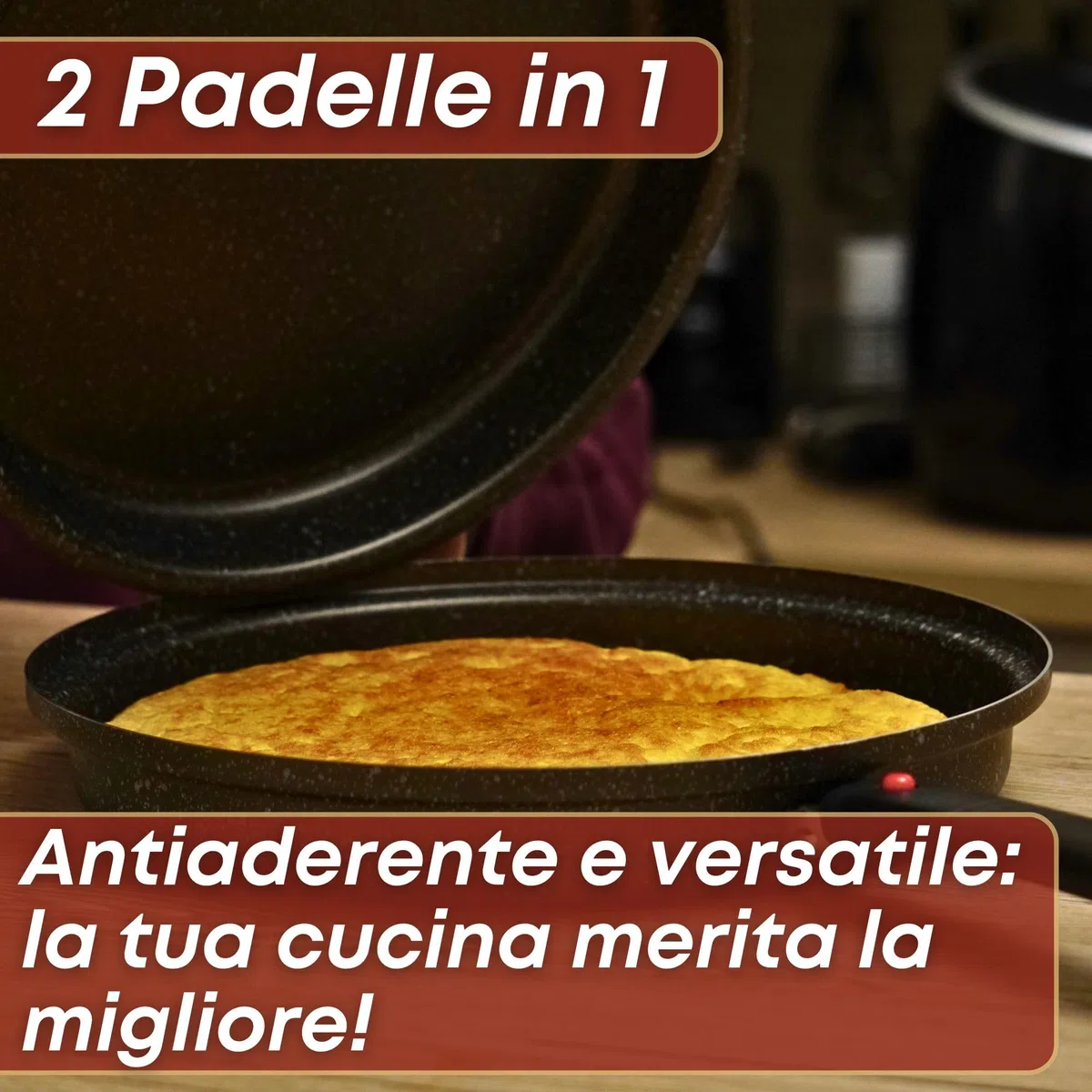 NAMAI - Padella Per Frittata 28 CM, Materiale Alluminio, Adatto In Lavastoviglie, Manico Removibile, Girafrittata Antiaderente, No Induzione, Made In Italy (28 CM)